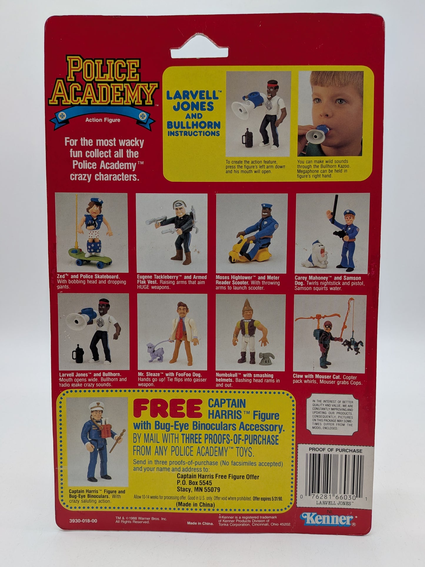 Kenner 1988 Police Academy Larvell Jones and Bullhorn Action Figure
