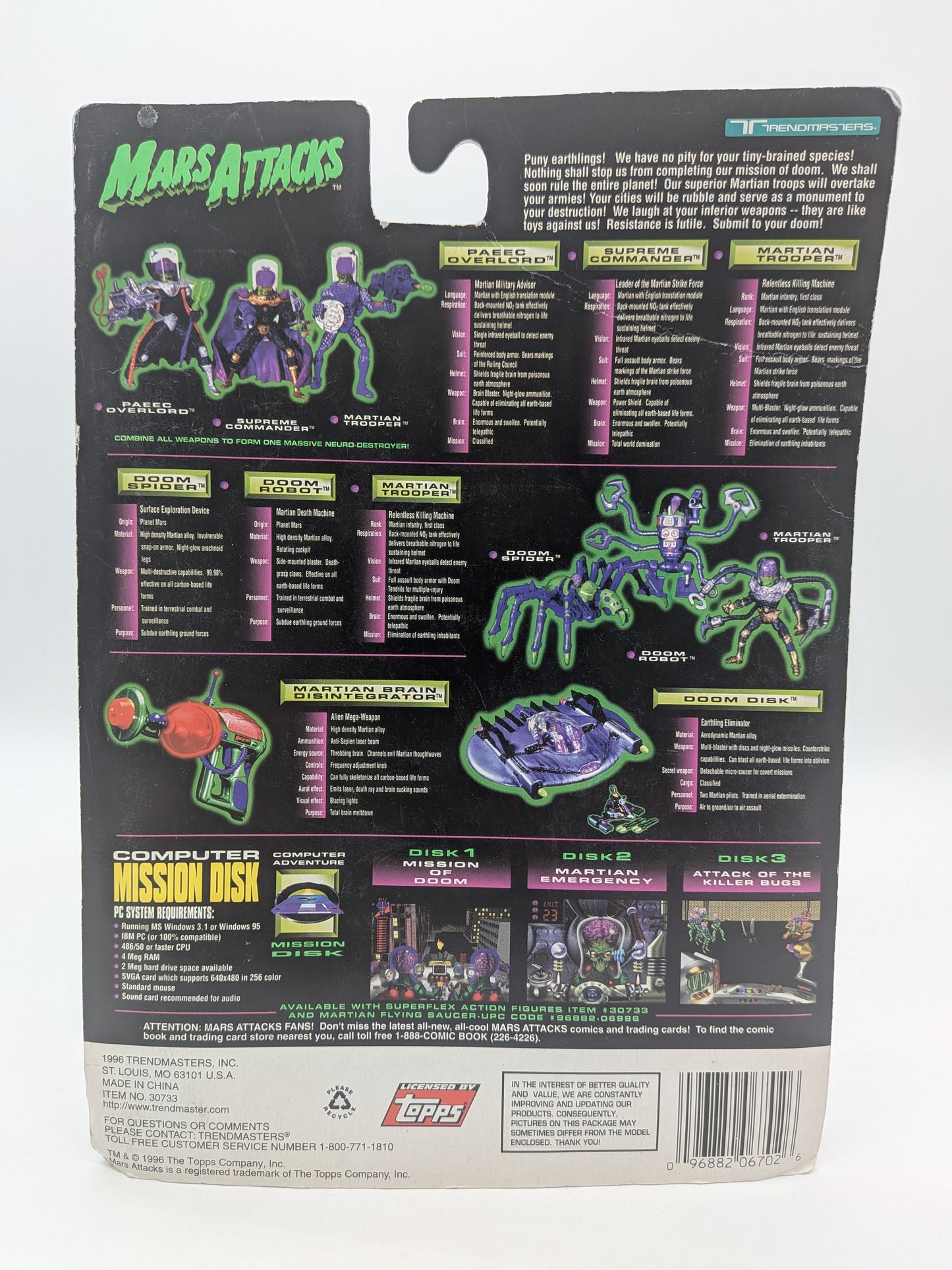 Trendmasters 1996 Mars Attacks S.A.D.A.A.M.A. Action Figure w/software floppy disc