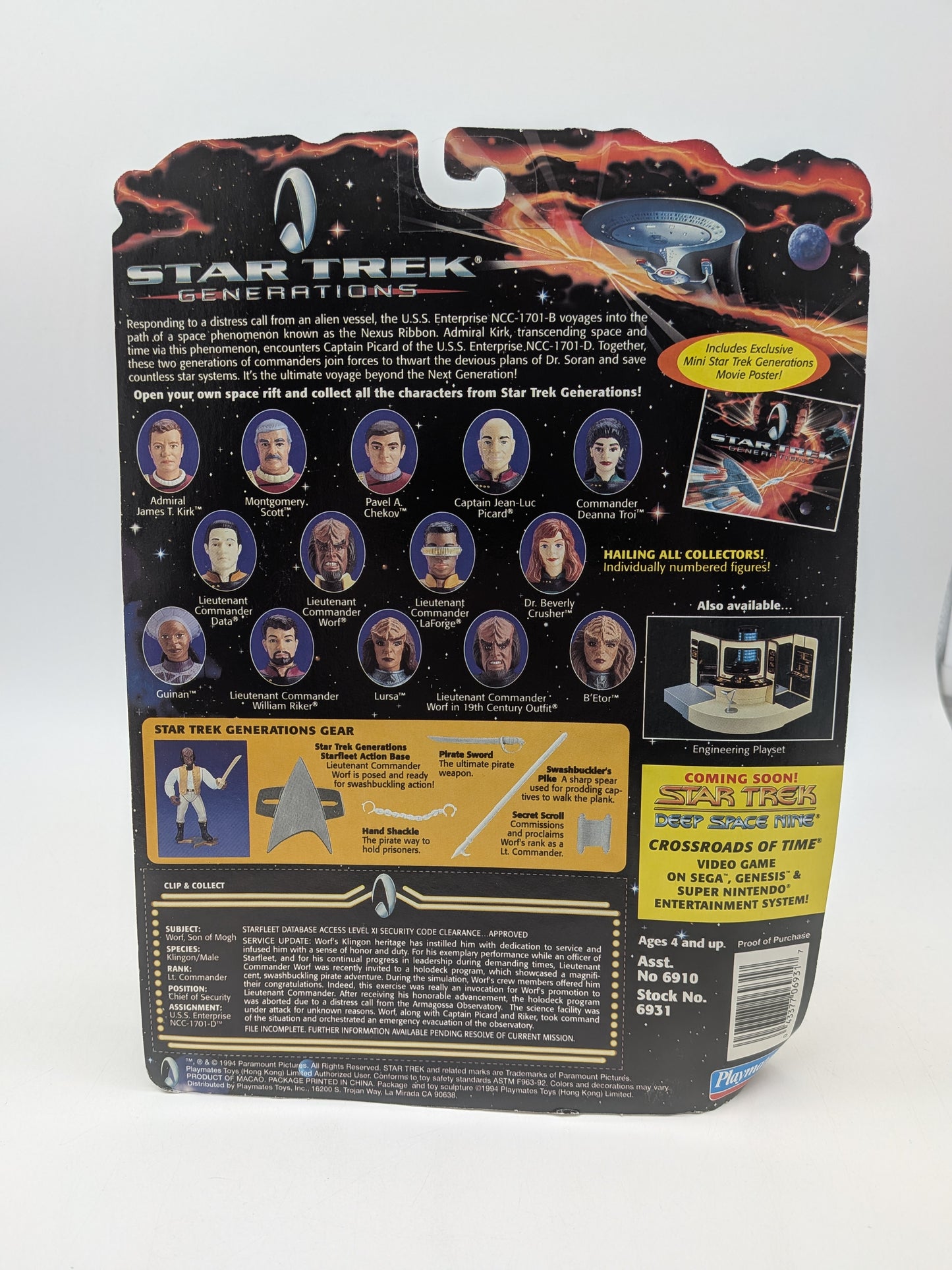 Playmates 1994 Star Trek Generations Lt. Commander Worf in 19th Century Outfit Action Figure
