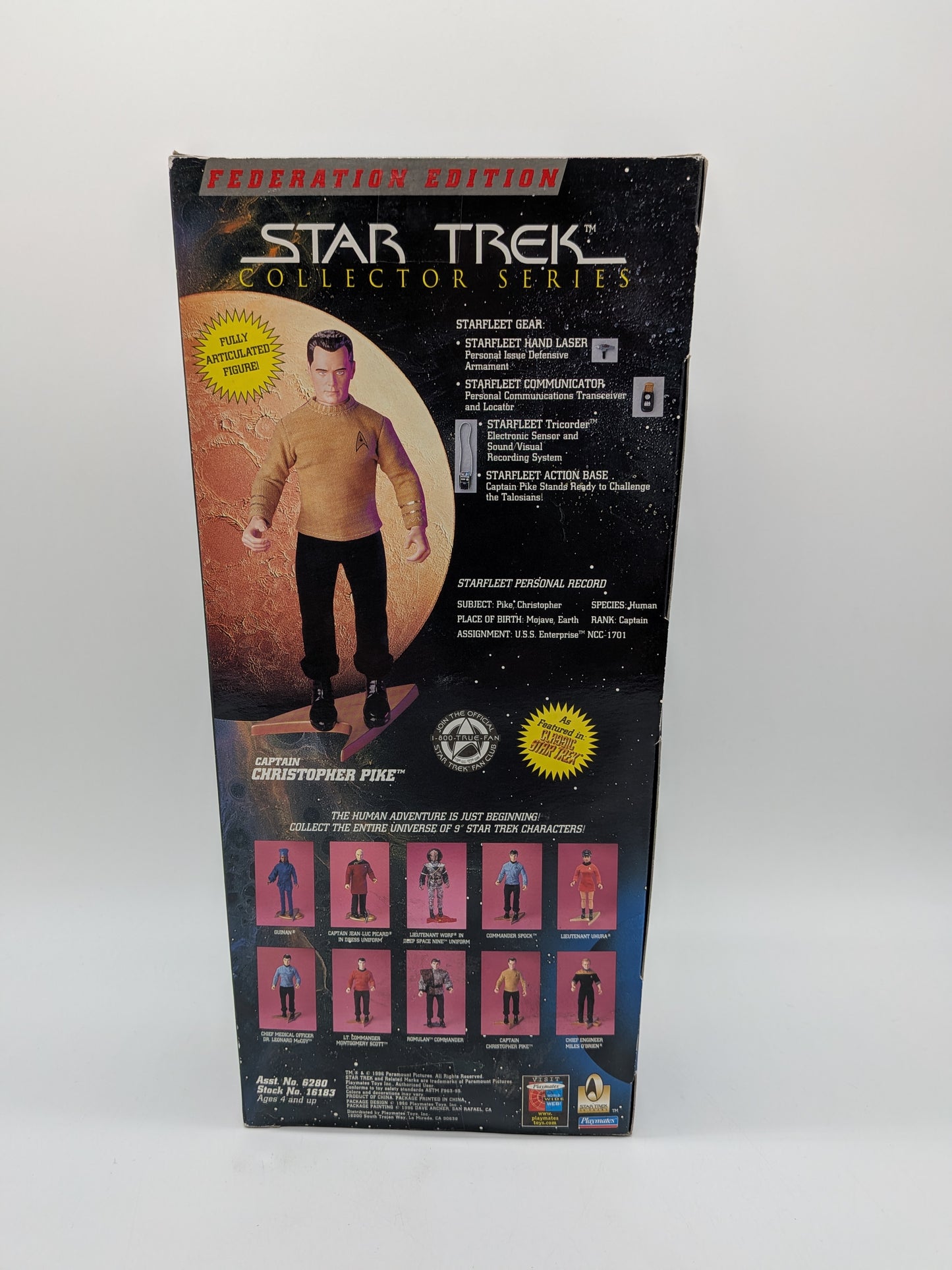 Playmates 1995 Star Trek Collector Series Captain Christopher Pike 9" Action Figure