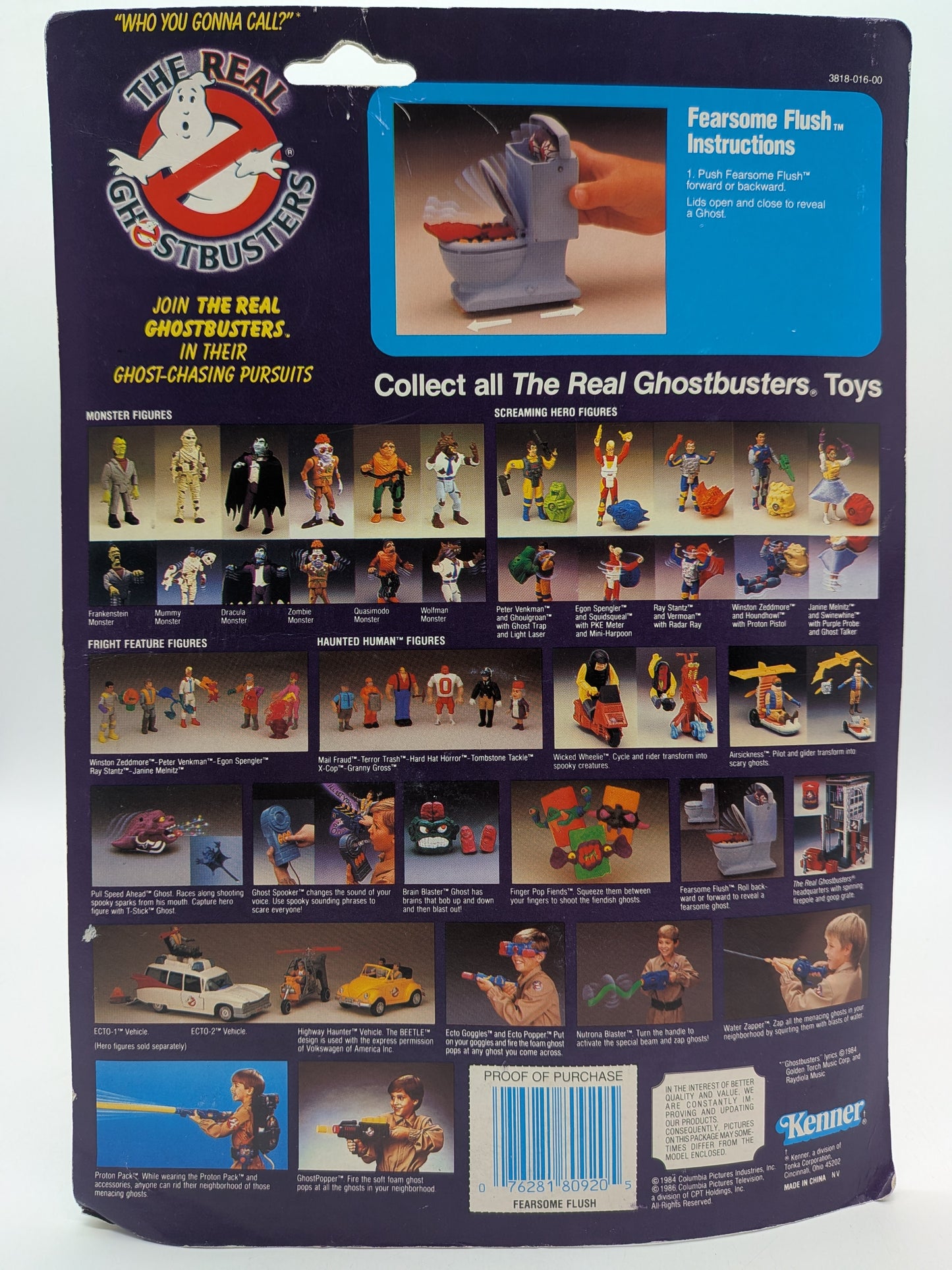 Kenner 1986 The Real Ghostbusters Fearsome Flush Action Figure