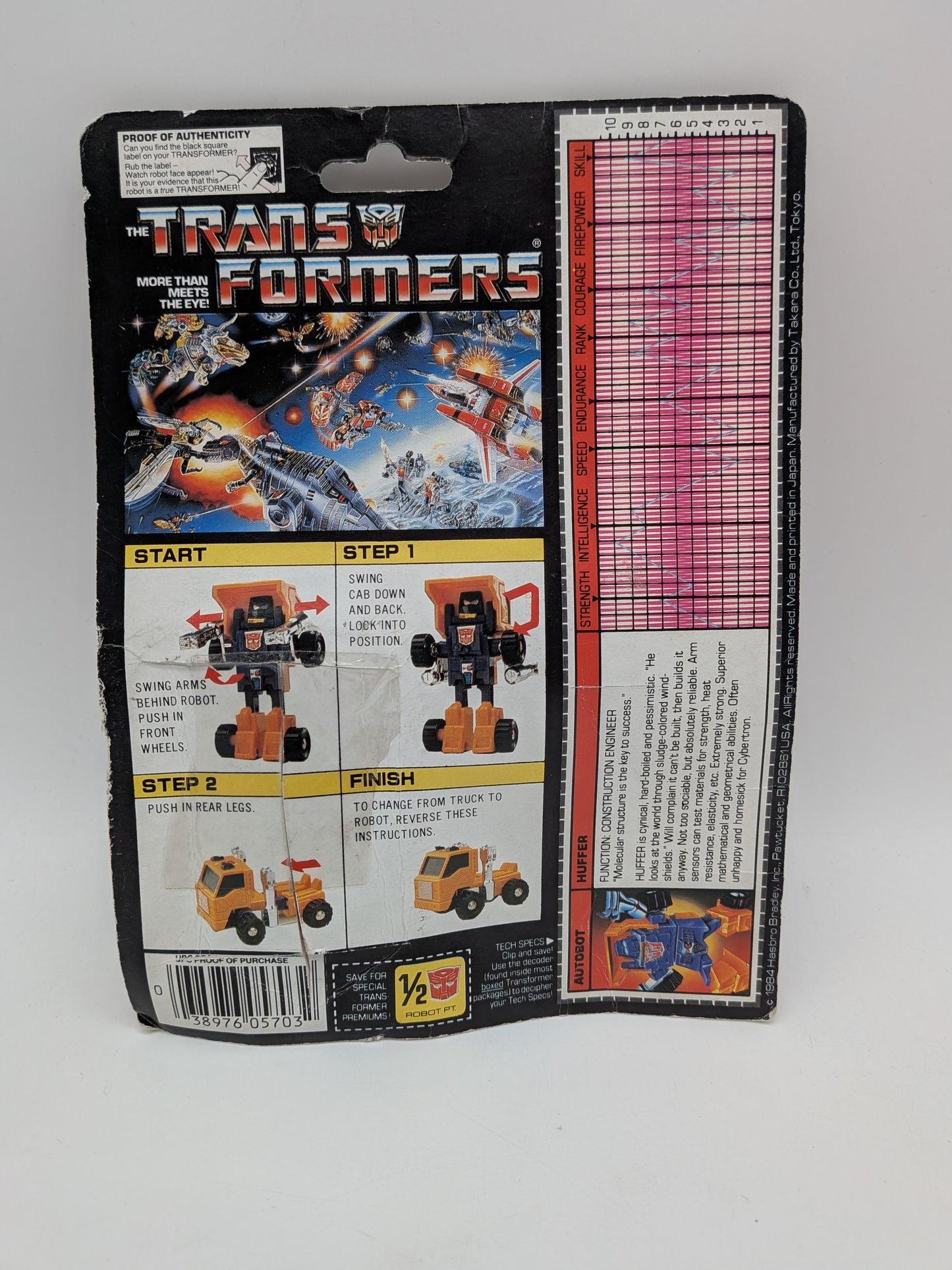 Hasbro 1984 Transformers Autobot Huffer Figure