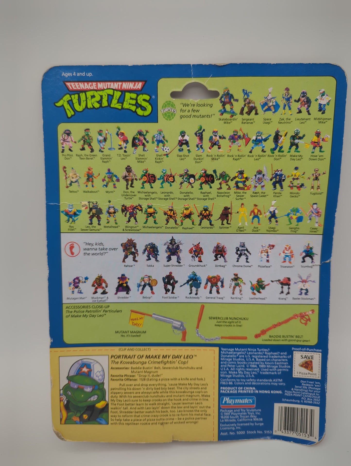 Playmates 1991 Teenage Mutant Ninja Turtles Make My Day Leo Action Figure