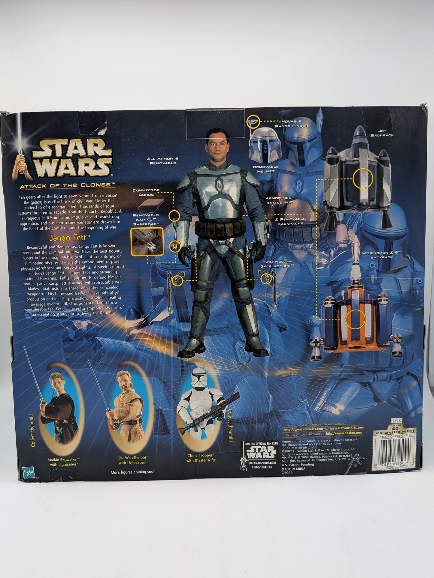 Hasbro 2002 Star Wars Attack of the Clones Jango Fett 12" Figure