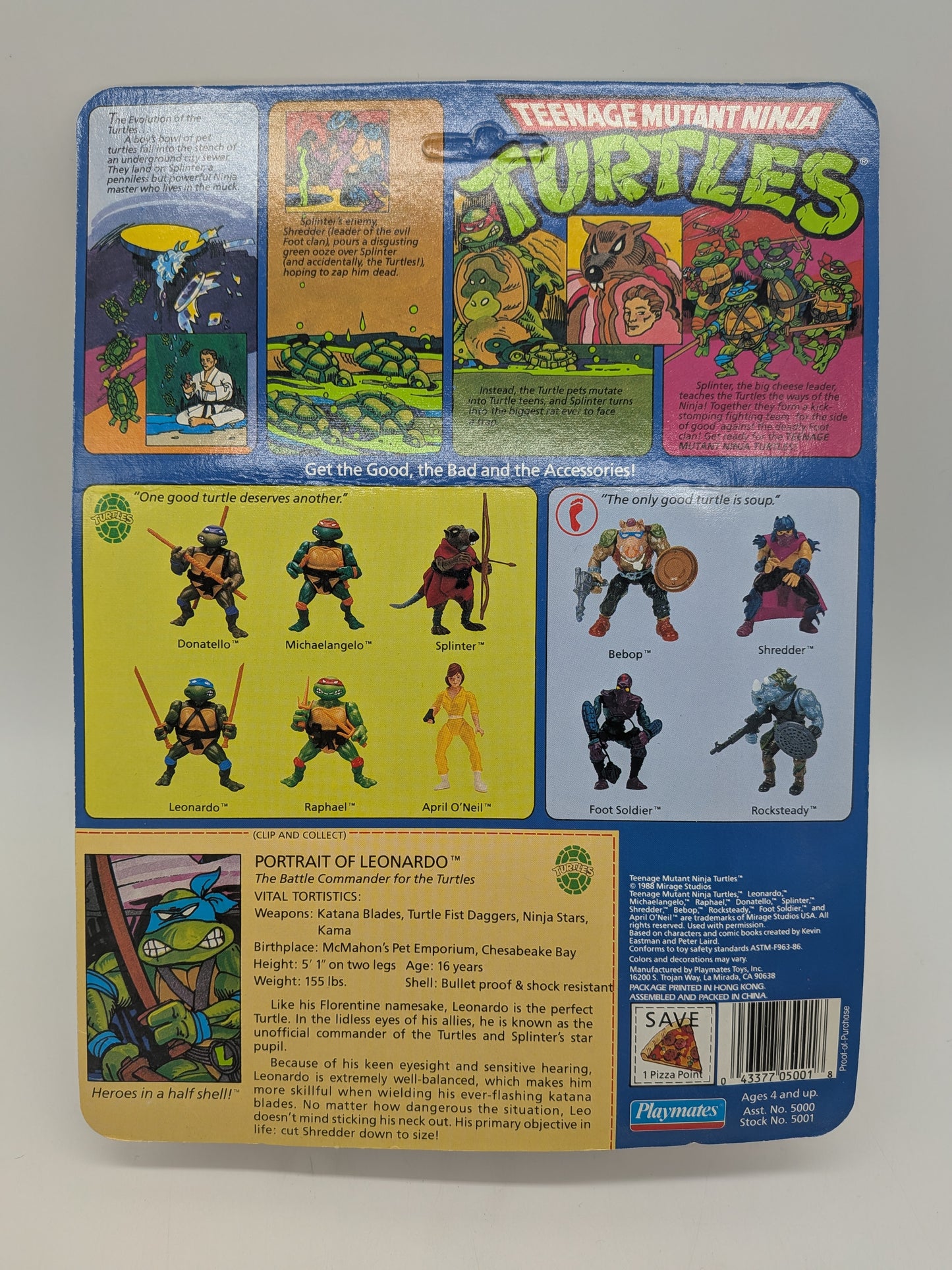 Playmates 1988 Teenage Mutant Ninja Turtles Leonardo Action Figure