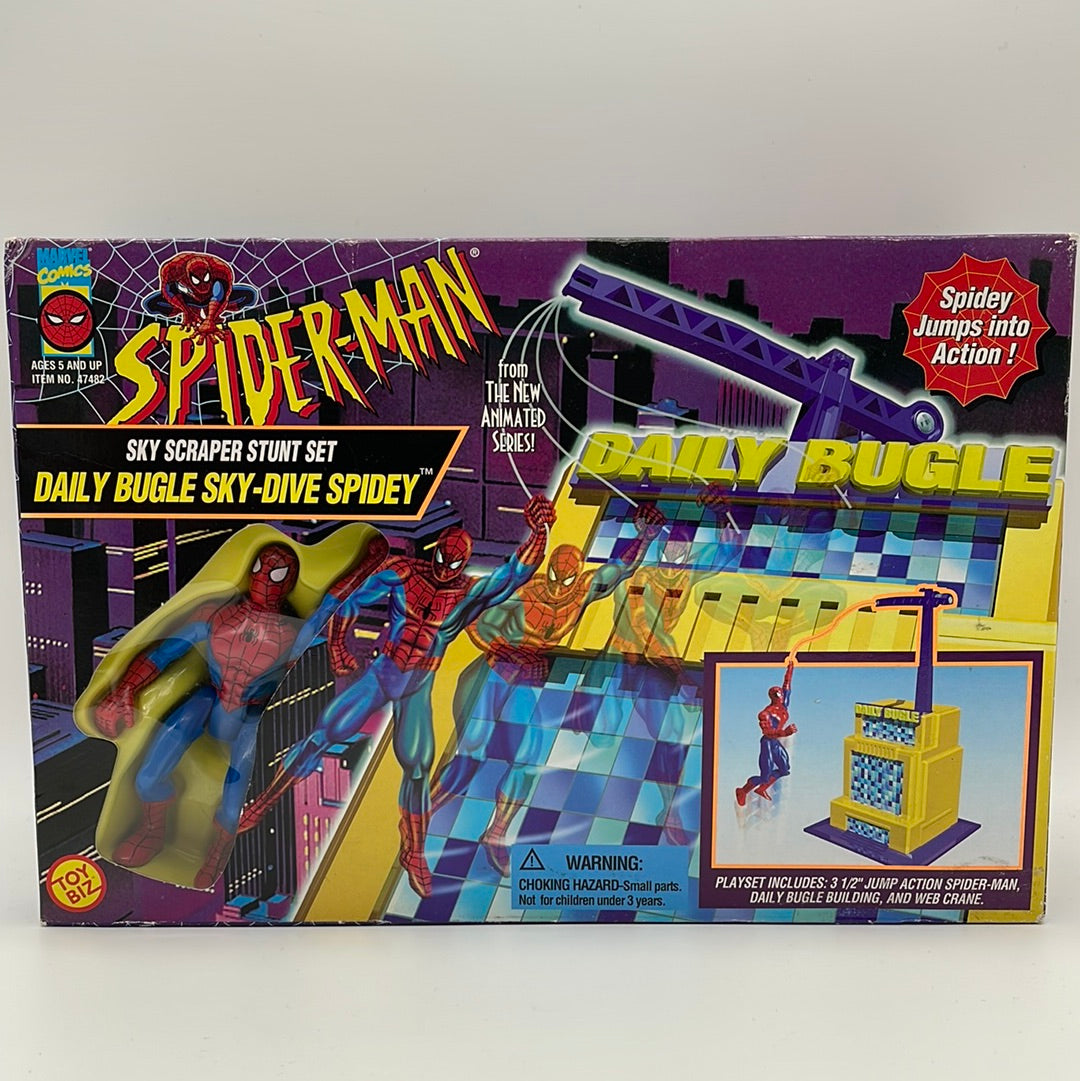 1996 Toy Biz Spider-Man Sky Scraper Stunt Set Daily Bugle Sky-Dive Spidey