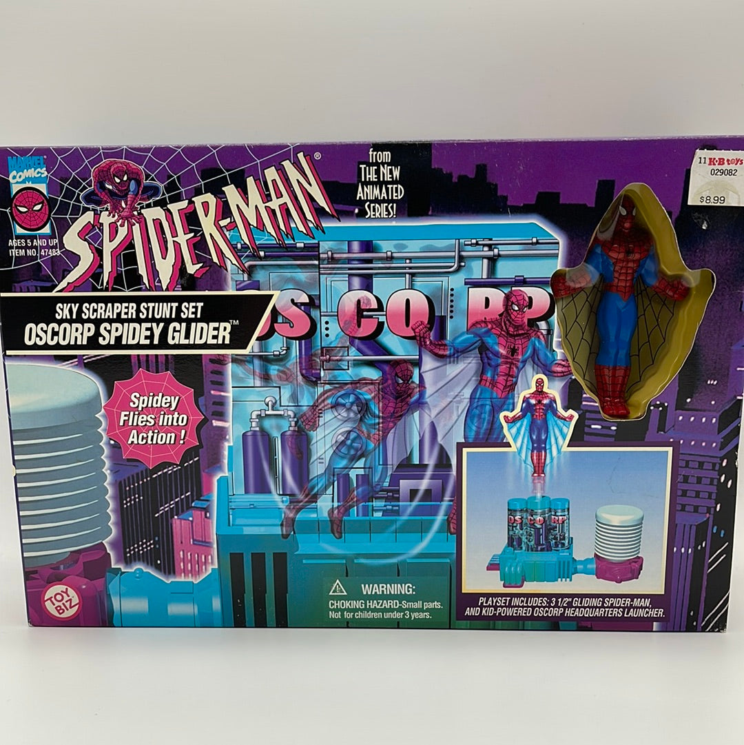1996  SPIDER-MAN Animated Sky Scraper Stunt Set OSCORP SPIDEY GLIDER Mint In Box